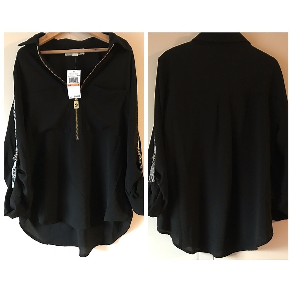 Michael Kors Snake Print Zippy Black Blouse - Picture 3 of 8